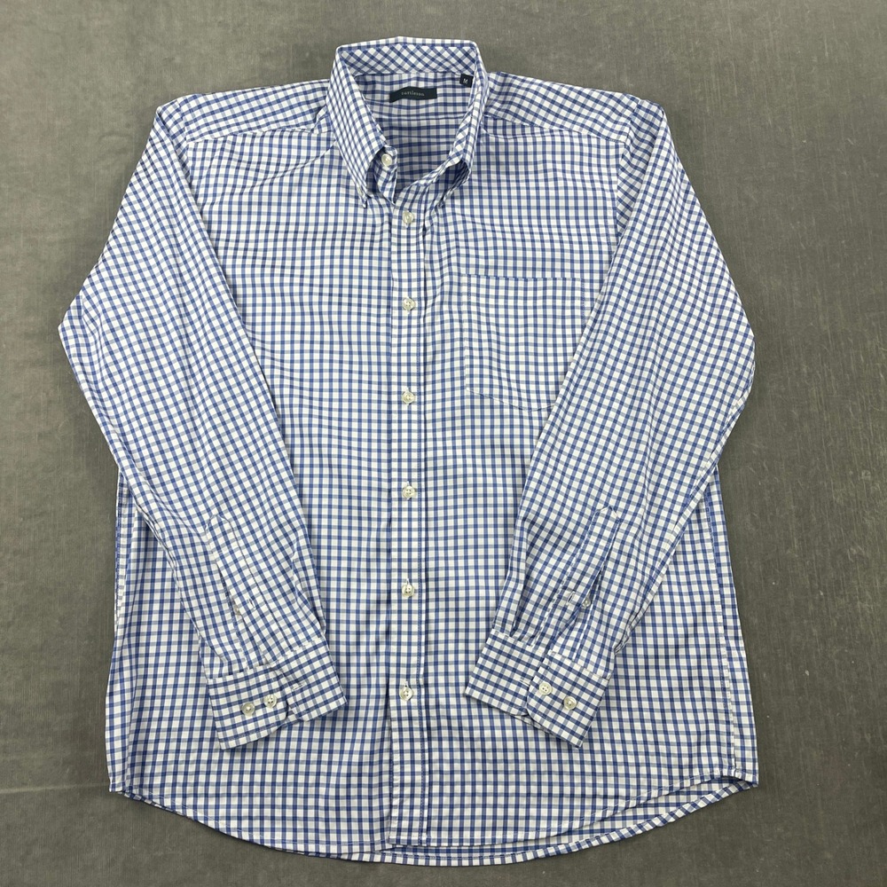 Turtleson Mens Medium Blue Gingham Button Down Shirt Long Sleeve Check